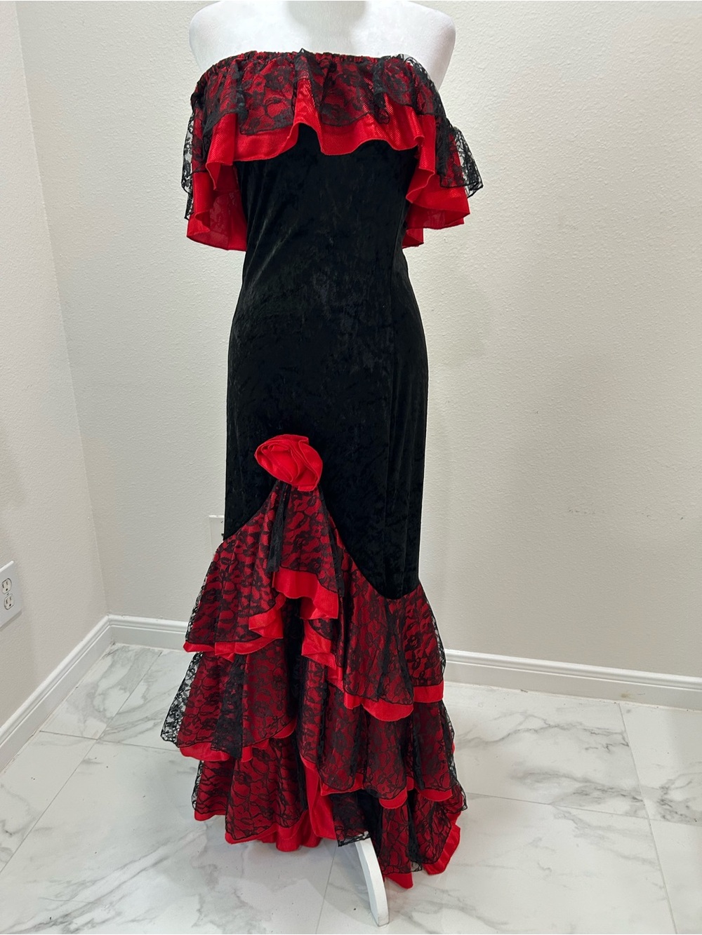 In Character Off-Shoulder Ruffled Spanish Flamenco Costume Gown